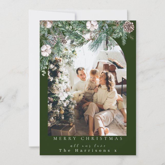 Cartão De Festividades Folhagem Botânica Arch 1 Foto Feliz Natal (Frente)