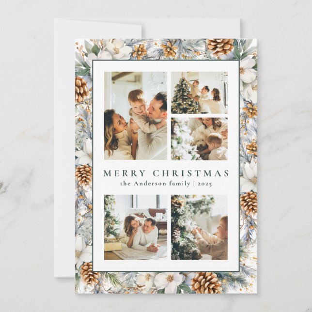 Cartão De Festividades Folhagem Botânica da Aquarela Natal Elegante (Frente)