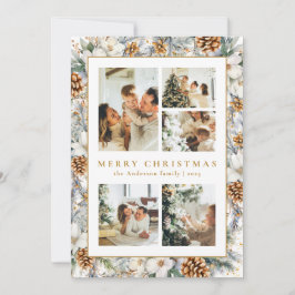 Cartão De Festividades Folhagem Botânica da Aquarela Natal Elegante