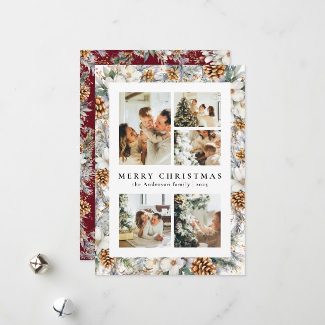 Cartão De Festividades Folhagem Botânica da Aquarela Natal Elegante (Frente/Verso In Situ)