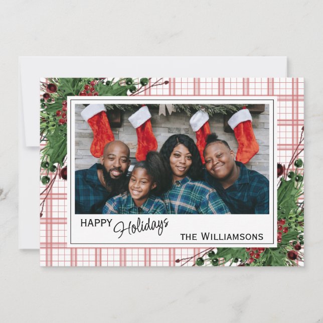 Cartão De Festividades Folhagem Botânica de Berries Vermelhos Clássicos (Frente)