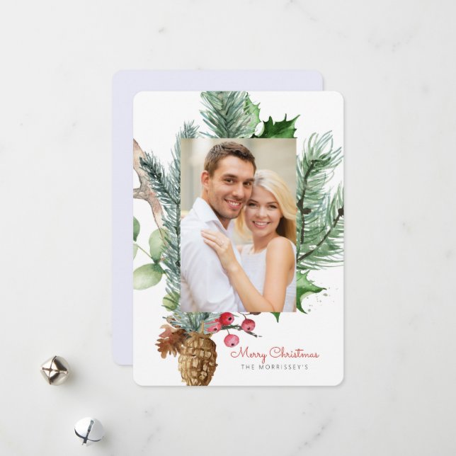 Cartão De Festividades Folhagem Botânica de Inverno 2 Foto Plana (Frente/Verso In Situ)