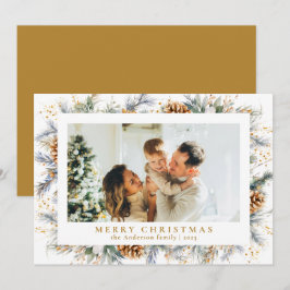 Cartão De Festividades Folhagem Botânica Elegante | Foto Feliz Natal