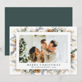 Cartão De Festividades Folhagem Botânica Elegante | Natal Verde escuro