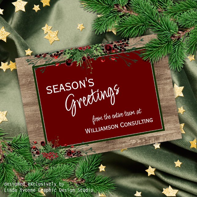 Cartão De Festividades Folhagem Botânica Holly Verde de Berries Vermelhos (Criador carregado)