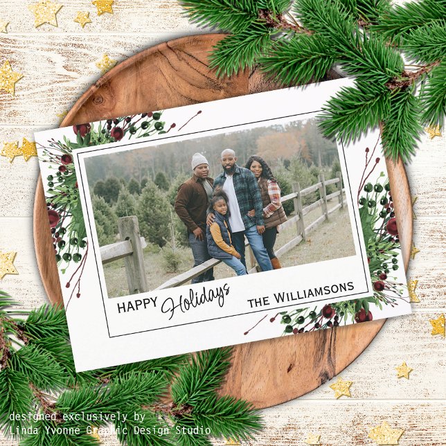 Cartão De Festividades Folhagem Botânica Verde Holly Cute (Criador carregado)