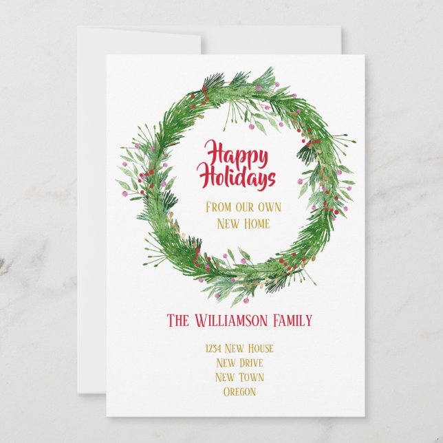 Cartão De Festividades Folhagem de Inverno Feliz Natal em Nova Casa (Frente)