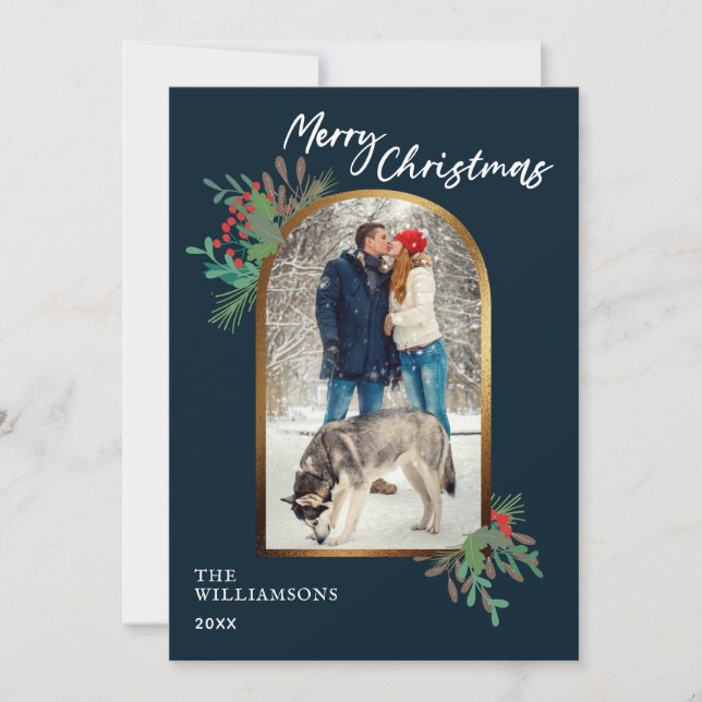 Cartão De Festividades Folhagem de Inverno Personalizado Foto Feliz Natal (Frente)