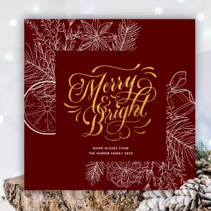 Cartão De Festividades Folhagem de inverno Praça Dourada Wreath de Nat