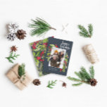 Cartão De Festividades Folhagem de Natal azul marinho tradicional 1 fotog<br><div class="desc">Feliz marinho de férias azul Natal 1 cartão de feriado. Linda aquarela pintada de folhagem e texto moderno de roteiro. Parte de uma coleção.</div>