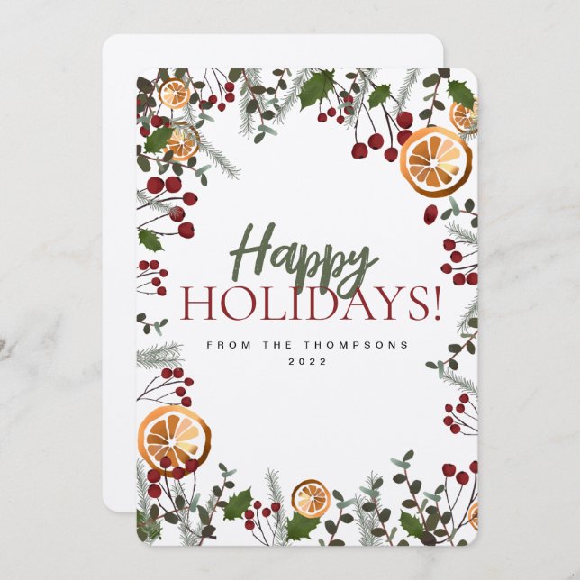 Cartão De Festividades Folhagem de Natal Feriada Laranjas da família Pers (Frente/Verso)