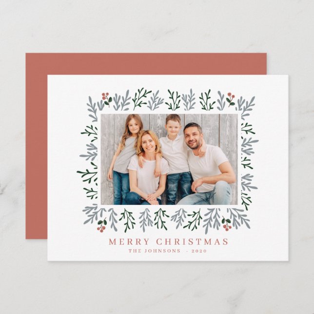 Cartão De Festividades Folhagem de Natal Moderna e Botânica de Berries (Frente/Verso)