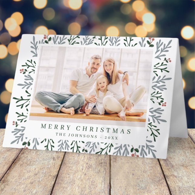 Cartão De Festividades Folhagem de Natal Moderna e Botânica de Berries (Criador carregado)