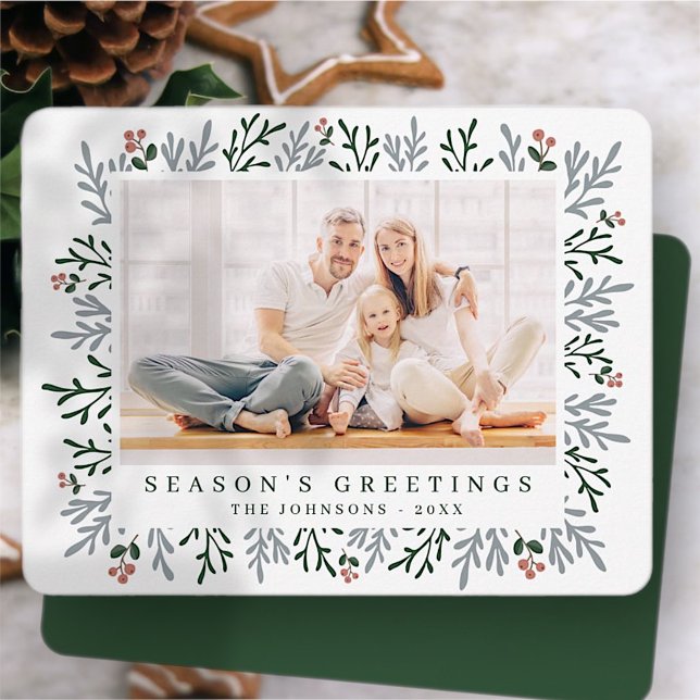 Cartão De Festividades Folhagem de Natal Moderna e Botânica de Berries (Criador carregado)