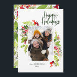 Cartão De Festividades Folhagem de Natal - tradicional rusticagem 1 foto<br><div class="desc">Feliz Natal moderno,  cartão de festas de 1º Natal. Linda coloração vermelha e verde d'água pintada folhagem e texto moderno de roteiro. Parte de uma coleção.</div>