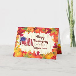 Cartão De Festividades Folhagem e Ação de Graças da Bandeira dos EUA