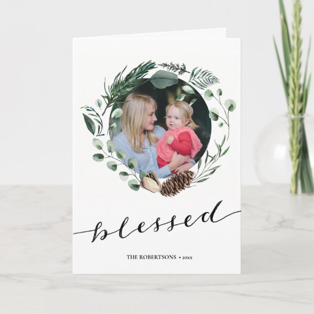 Cartão De Festividades Folhagem Elegante de Eucalyptus de Script Negra Mo (Frente)