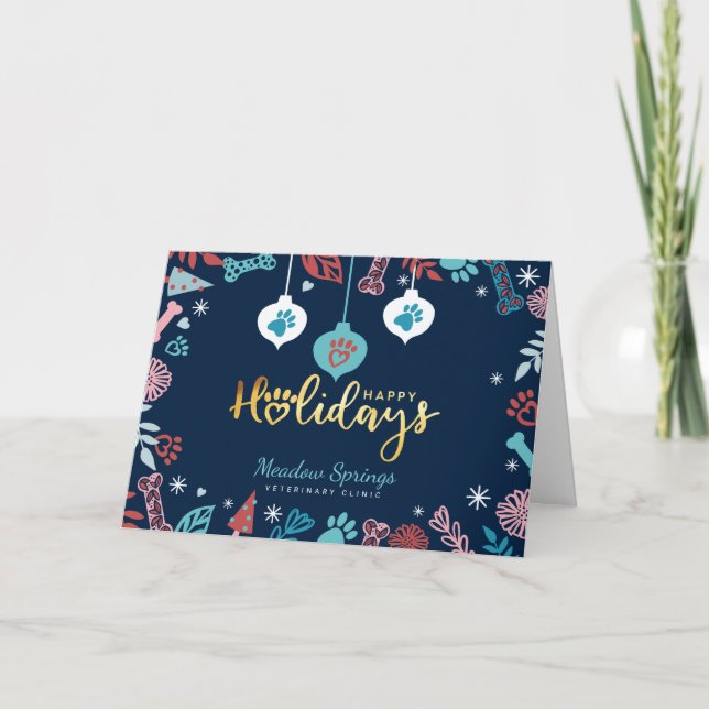 Cartão De Festividades Folhagem Festiva, Folhagem Pet Paw Ornamento (Frente)