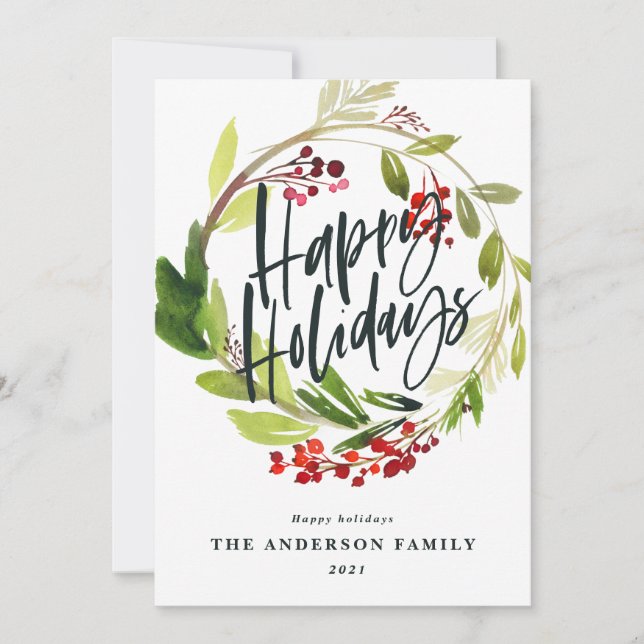 Cartão De Festividades Folhagem moderna de aquarelas quic Feliz Feriados (Frente)