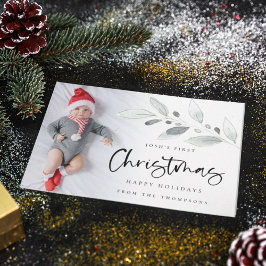 Cartão De Festividades Folhagem Moderna de Foto de Natal de Baby 1rua
