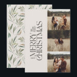 Cartão De Festividades Folhagem natural elegante, fotografia múltipla mín<br><div class="desc">Elegante multifoto,  moderna e mínima,  tipografia botânica de cor natural creme-d-água doce Merry natalino cartão plano de Natal.</div>