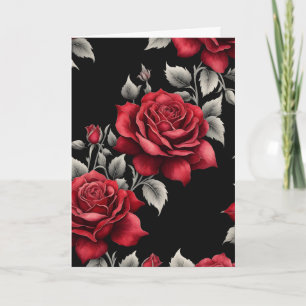 Cartão De Festividades Folhagem Rosa vermelha Silver no Namorados Gótico