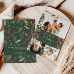 Cartão De Festividades Folhagem Verde da Floresta Personalizada de Mensag<br><div class="desc">Esta coleção apresenta florais vermelhos de aquarela,  bagas e verde de inverno com tipografia moderna e elegante,  com padrão botânico de inverno.</div>
