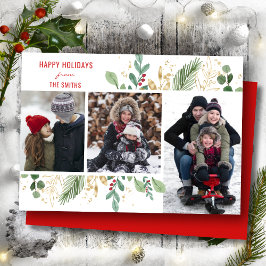 Cartão De Festividades Folhagem Verde de Script Vermelho Moderno Festivo 