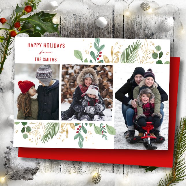 Cartão De Festividades Folhagem Verde de Script Vermelho Moderno Festivo  (Criador carregado)