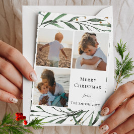 Cartão De Festividades Folhagem Verde Elegante Confetti Watercolor Dourad