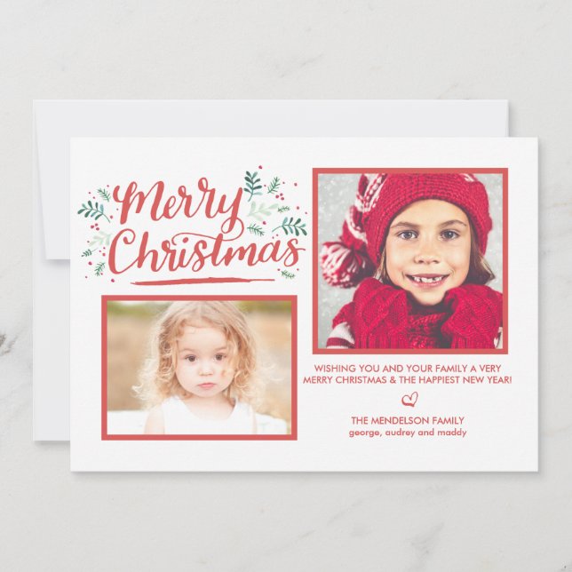 Cartão De Festividades Folhas de Aquarela de Natal de Inverno com Letra à (Frente)