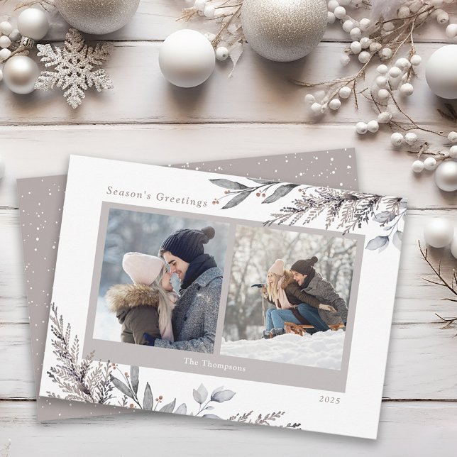 Cartão De Festividades Folhas de Inverno e Ramalhetes Aquarela 2 Fotos (Criador carregado)