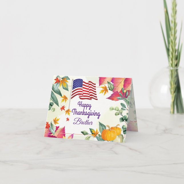 Cartão De Festividades Folhas de Outono e Irmão da Bandeira dos EUA de Aç (Frente)