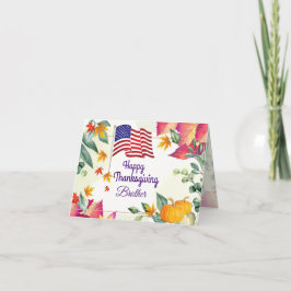 Cartão De Festividades Folhas de Outono e Irmão da Bandeira dos EUA no Di