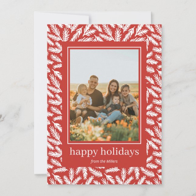 Cartão De Festividades Folhas de pinheiro desenhado à mão enquadradas car (Frente)