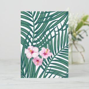 Cartão De Festividades Folhas Tropicais Verdes com Flores de Hibiscus