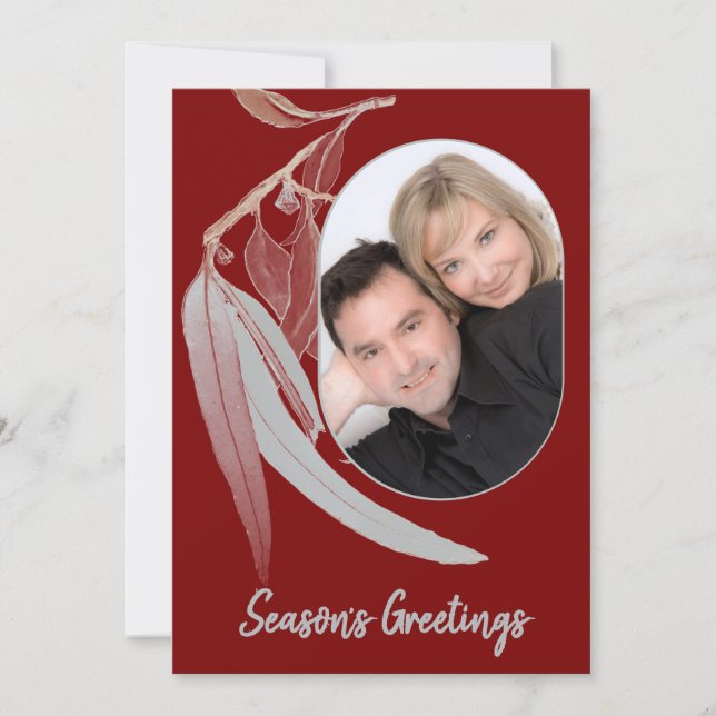 Cartão De Festividades Folhas verdes vermelhas e suaves no Natal mínimo (Frente)