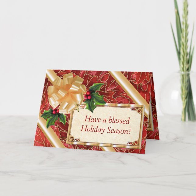 Cartão De Festividades Folhas Vermelhas e Douradas (Frente)