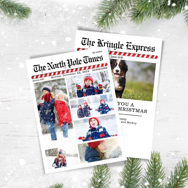 Cartão De Festividades Folheto feliz de Natal Colagem de Fotos (With a candy cane-striped headlines. )