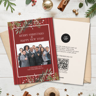 Cartão De Festividades Folia Clássica de Natal Burgundy Corporativo