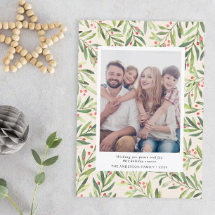 Cartão De Festividades Folia de Frutas Vermelhas Modernas Natal Foto Crem