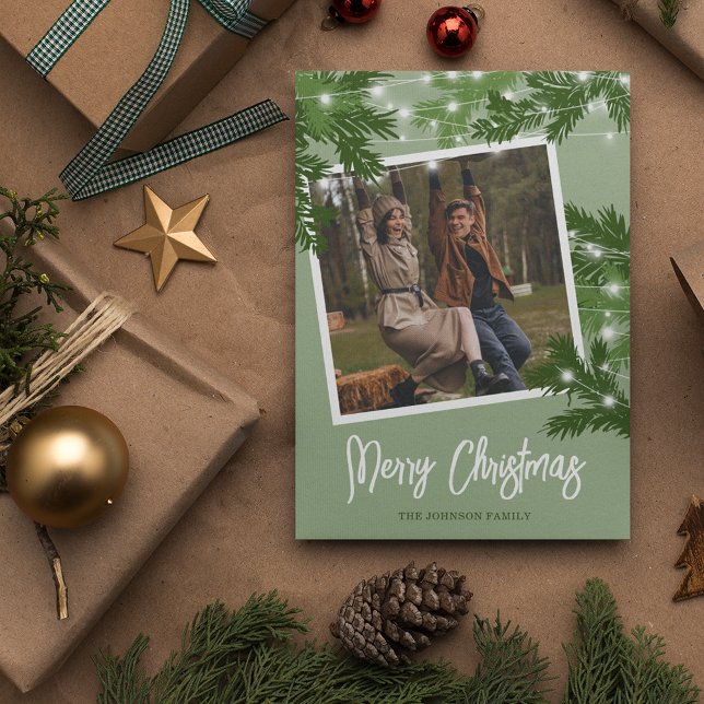 Cartão De Festividades Folia de Natal Foto Verde Moderna (Criador carregado)