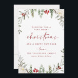Cartão De Festividades Foliage Rustic Ivy Non Photo Christmas Card<br><div class="desc">Este cartão de Natal não-fotográfico rústico apresenta cor-de-água de férias verde,  folhagem e mariposa em volta de um texto bonito. Digite seu nome e nome da família. O dorso tem um design de madeira lavado branco e rústico.</div>