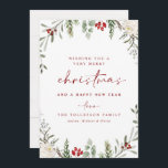 Cartão De Festividades Foliage Rustic Ivy Non Photo Christmas Card<br><div class="desc">Este cartão de Natal não-fotográfico rústico apresenta cor-de-água de férias verde,  folhagem e mariposa em volta de um texto bonito. Digite seu nome e nome da família. O dorso tem um design de madeira lavado branco e rústico.</div>