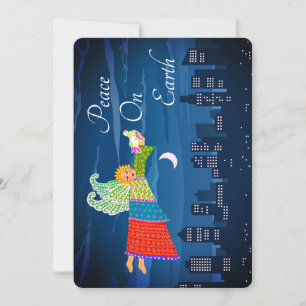 Cartão De Festividades Folk Art Angel com Placa de Feriado Plano de Dove