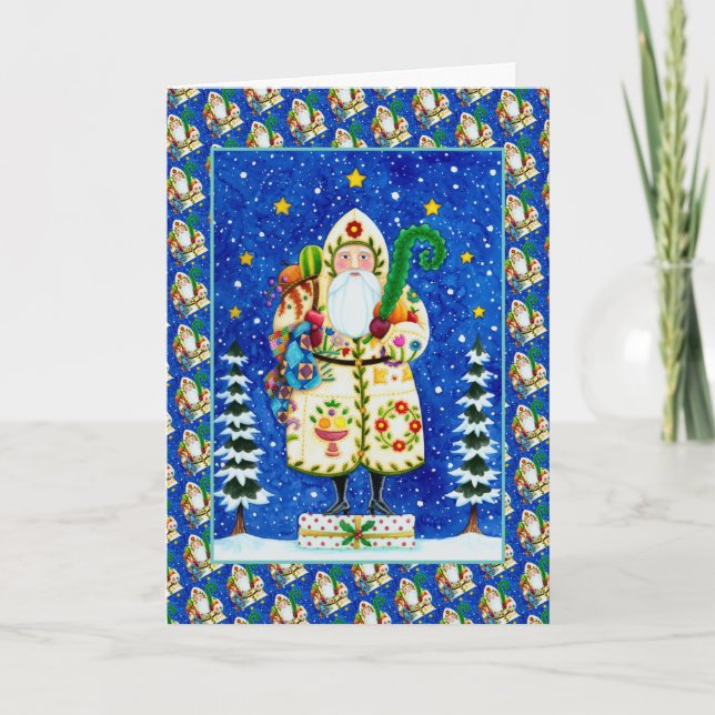 Cartão De Festividades FOLK ART BALTIMORE QUILT PAI CHRISTMAS Verse (Frente)