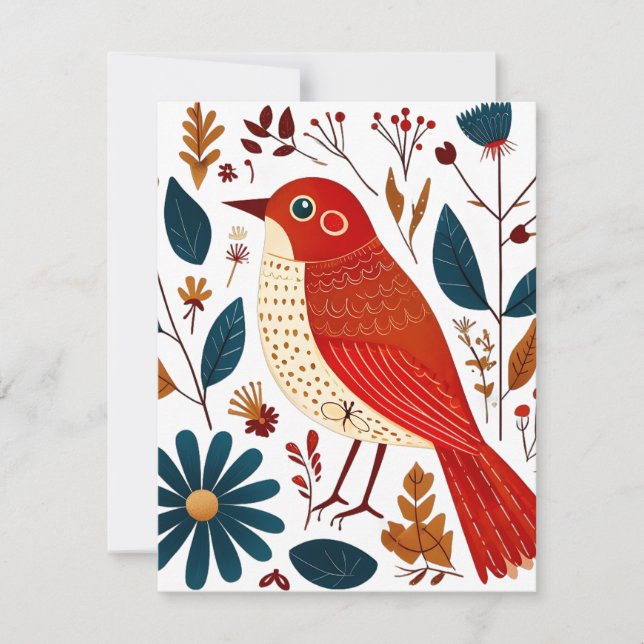 Cartão De Festividades Folk Art Bird (Frente)