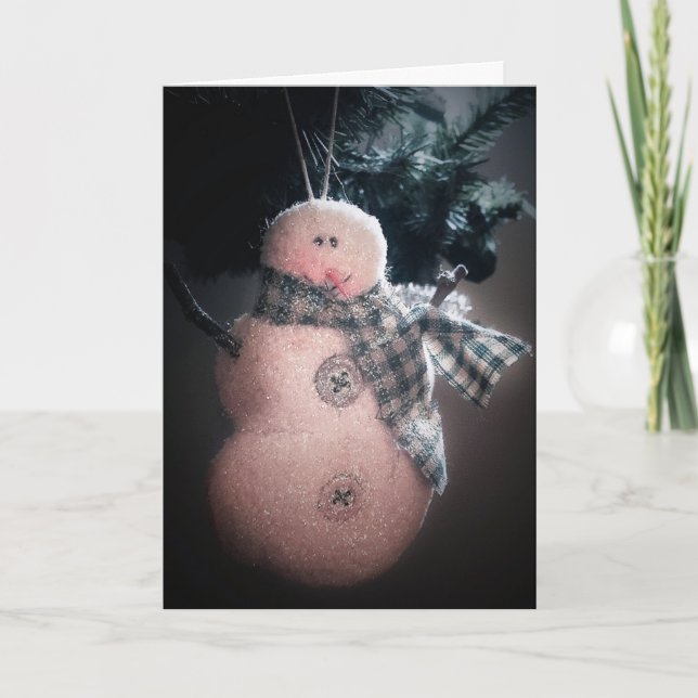 Cartão De Festividades Folk Art Snowman Holiday Card (Frente)