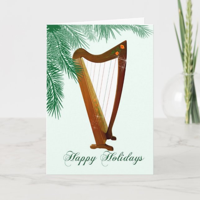 Cartão De Festividades Folk Harp Christmas Card (Frente)