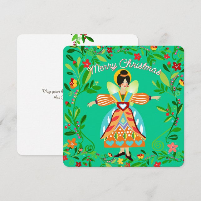 Cartão De Festividades Folk Moderno Festivo Anjo Tangerina Plana (Frente/Verso)